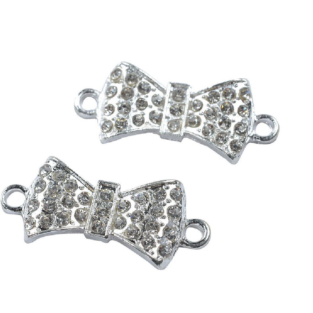 1731 30pcs Metal Bow-Knot Connector Beads Crystal Inlay Jewelry Making